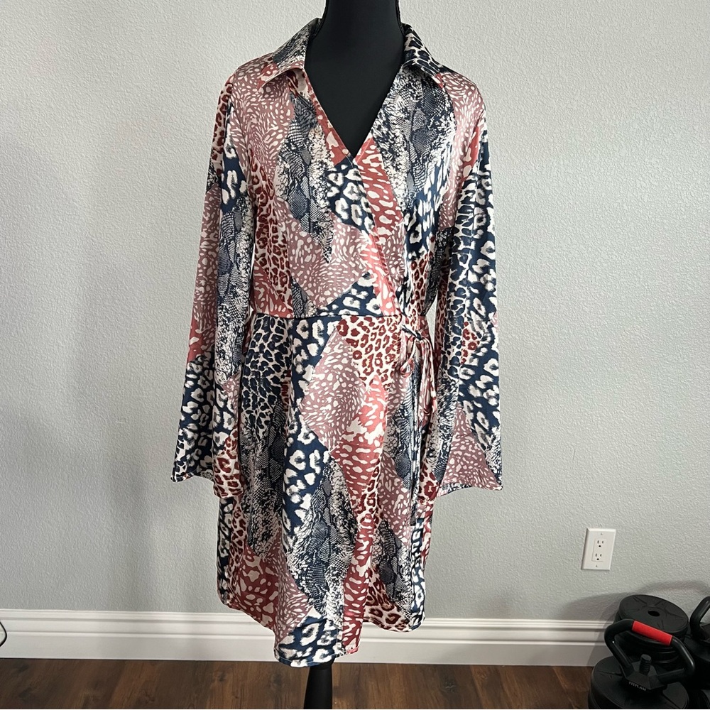 Cato Multicolor Animal Print Wrap Dress